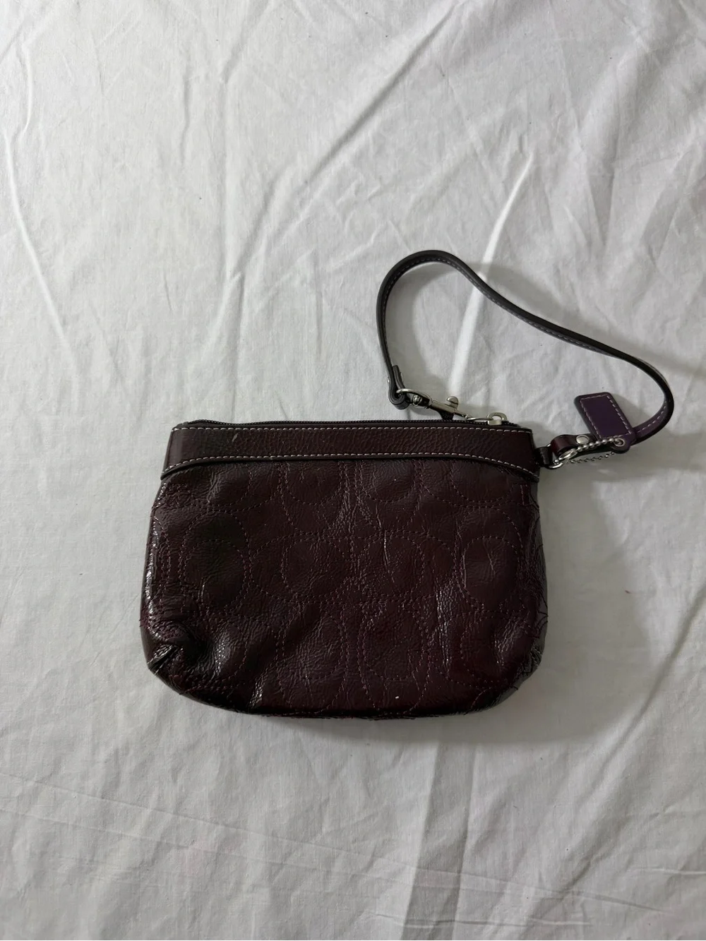 Coach Deep Wine Leather Wristlet Clutch